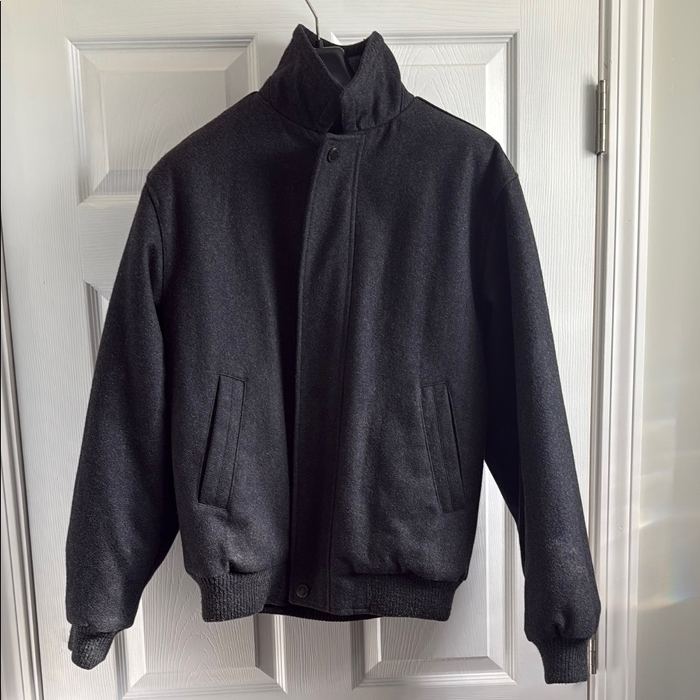 London Fog - Men’s Black Wool Bomber Jacket, Size S